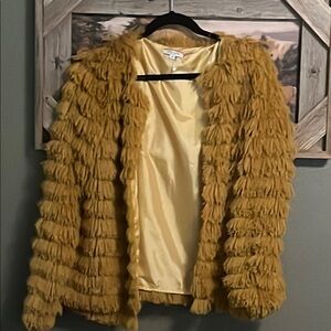 Andree Yellow Teddy Jacket Shaggy Faux Fur Statement